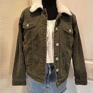 PacSun Olive Corduroy Jacket with Sherpa Lining